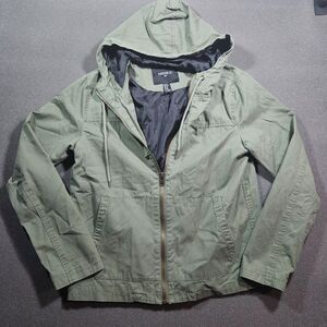 Forever 21 Men Hooded Jacket XS Green Full Zip Utility Lightweight Coat